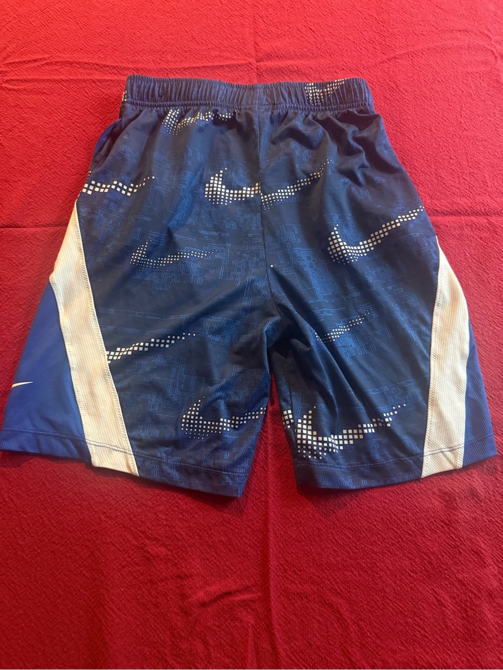Nike Boys Dri-Fit Digital Pixel Swoosh Basketball Shorts Blue and White